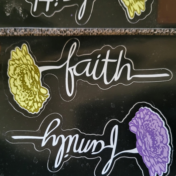 Two Faith Family Flower Car Decals Purple Yellow Blossoms Cups Phone Stickers - Picture 2 of 4